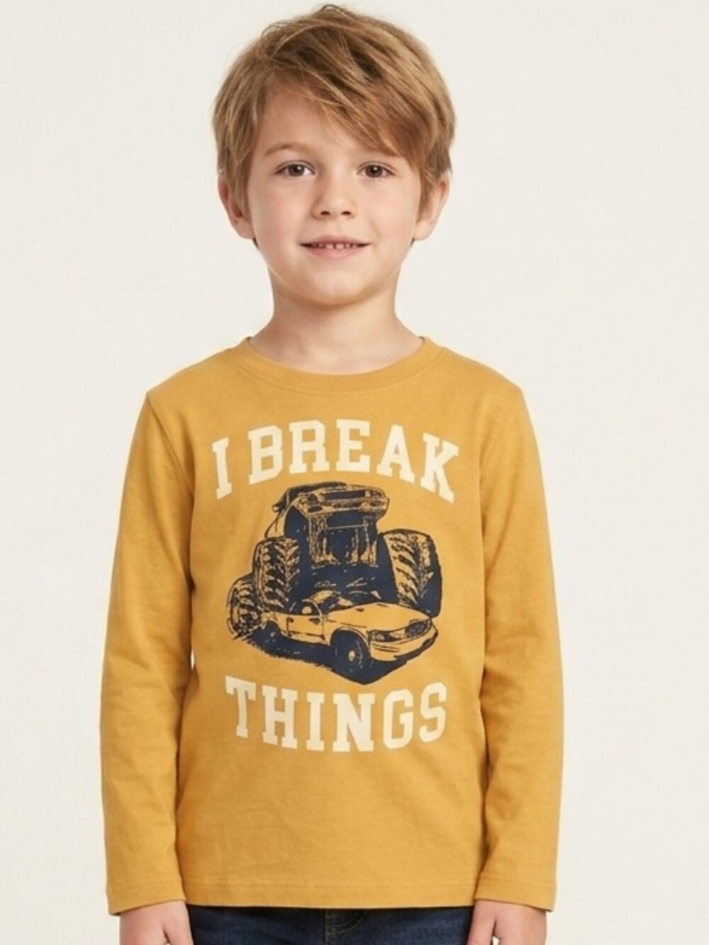 Carter's Boys Mustard Yellow Long Sleeve Monster Truck Graphic Tee Size 6